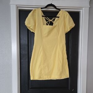 Beyond Words Butter Yellow Square Neck Puff Sleeve Corset Mini Dress Size Small